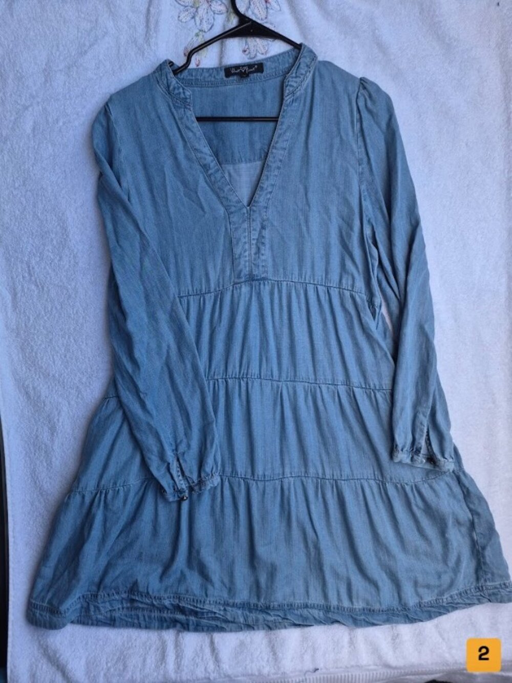 Velvet Heart tiered chambray blouse dress Size S light blue